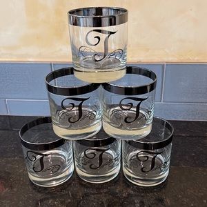 Dorothy Thorpe Style Silver Rim Monogram “T”Whiskey Old Fashioned Glasse…